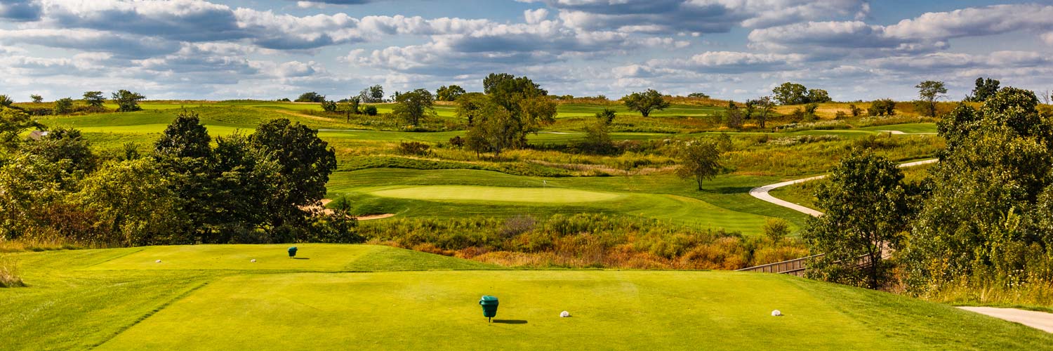 View of The Preserve at Rathbun Lake golf course near Honey Creek Resort from the tee