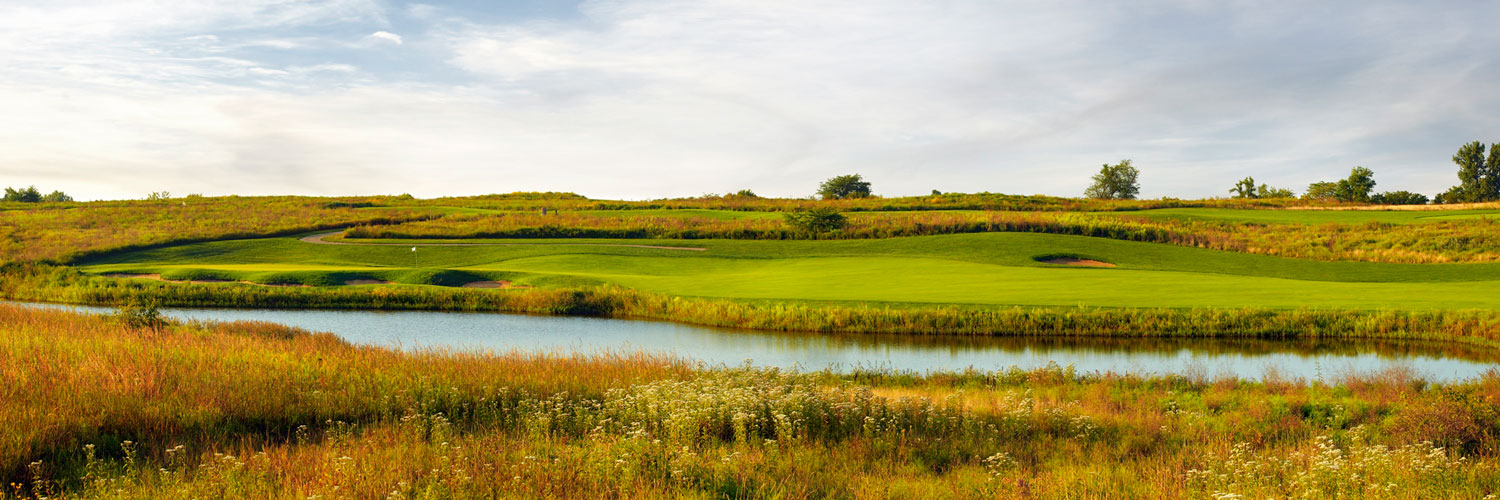 The golf course at The Preserve on Rathbun Lake overlooks streams and meadows at Honey Creek Resort