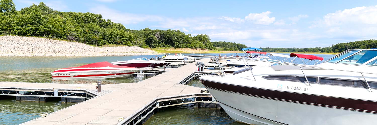 View of the boat slips and rentals at Honey Creek Resort's marina