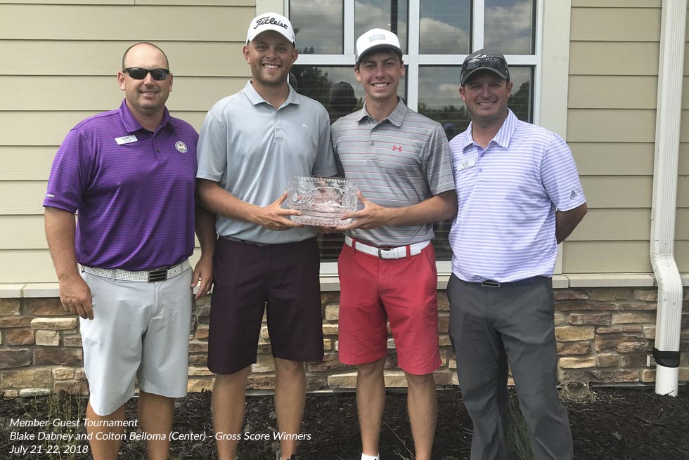 Blake Dabney and Colton Belloma, center, were the 2018 Member-Guest Tournament Gross Score Winners