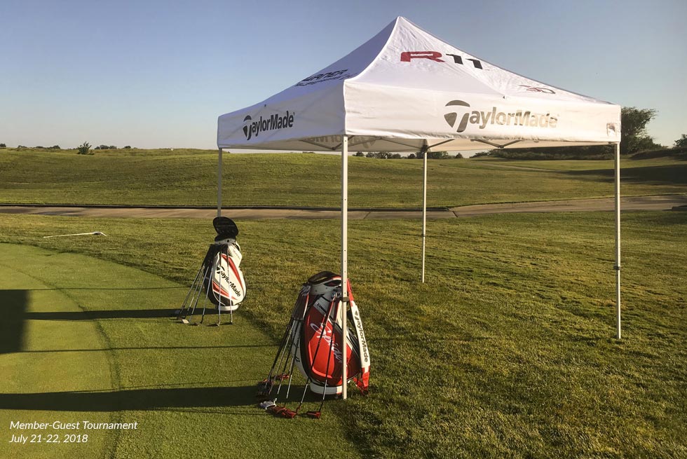 View of a tent on the 2018 Member-Guest Tournament course at The Preserve on Rathbun Lake