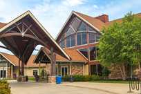 Front entrance to Honey Creek Resort's the Lodge on Rathbun Lake