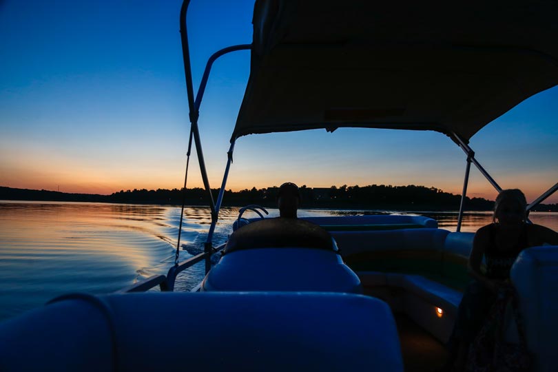 Sunset boat cruise on Rathbun Lake