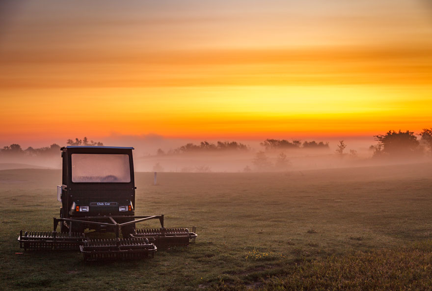 Sunset overlooking the greens at The Preserve on Rathbun lake in Iowa