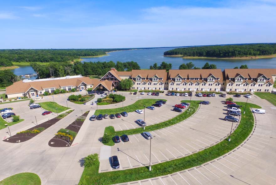 Main lodge at Honey Creek Resort with meeting and event space located on Rathbun Lake in Iowa