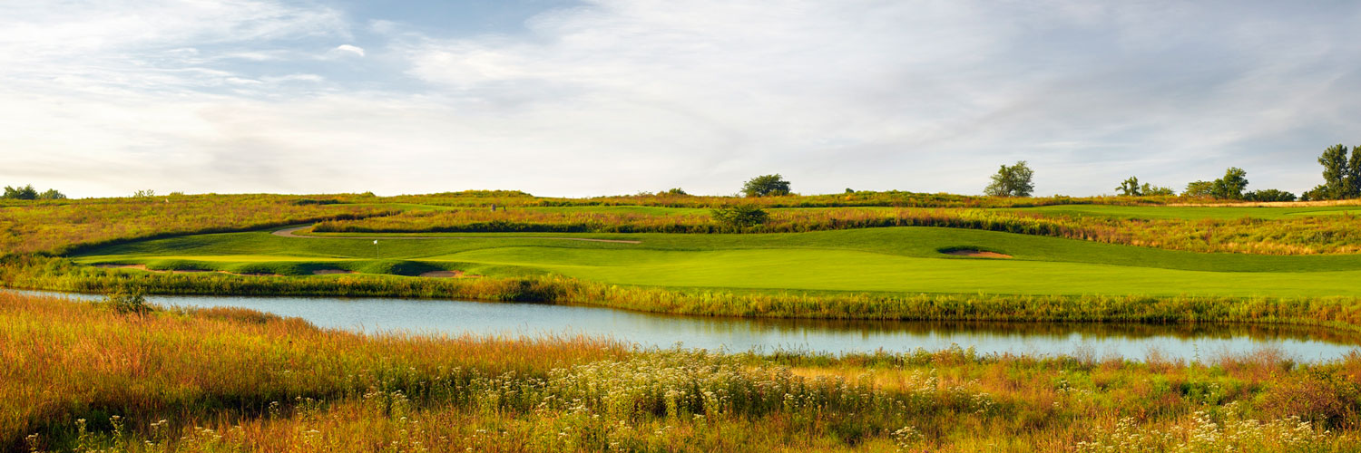 The golf course at The Preserve on Rathbun Lake overlooks streams and meadows at Honey Creek Resort